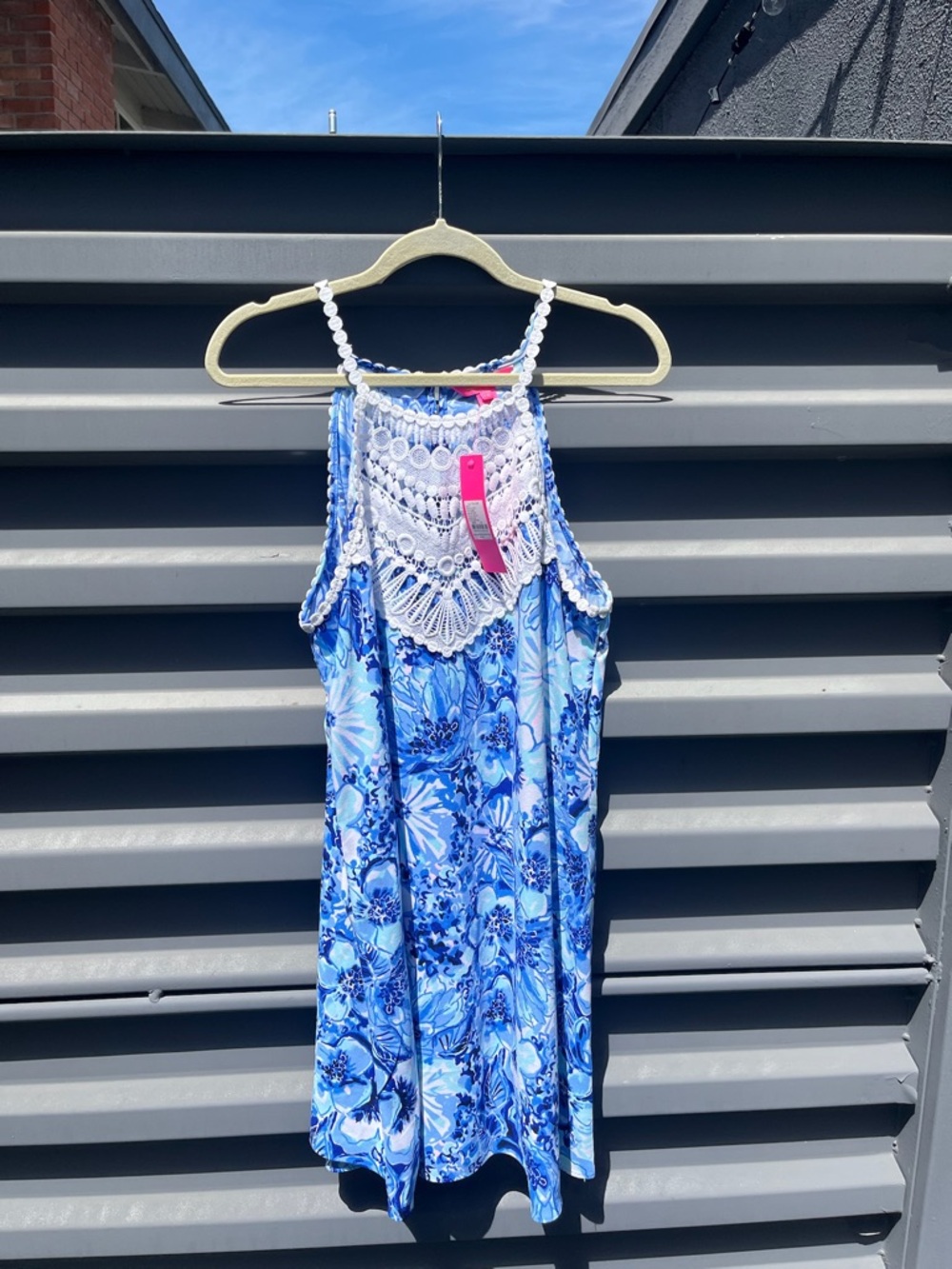 Lilly Pulitzer Blue Floral Crochet Yoke Dress